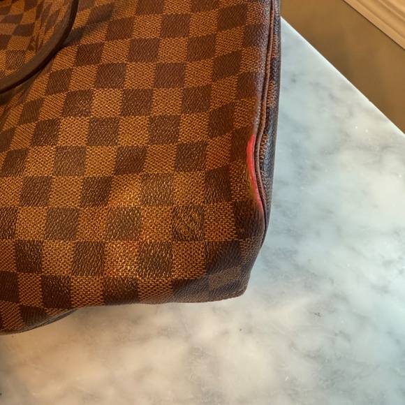 Louis Vuitton Neverfull PM Damier Ebene Brown Coated Canvas with Red Tote Bag - Picture 2 of 10